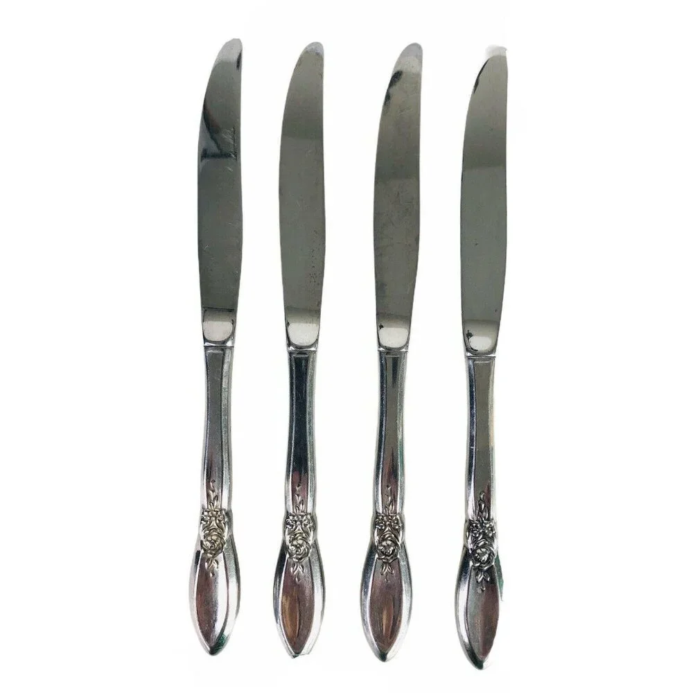 4‎ Oneida Community Spring Rose Hollow Handle Knives Betty Crocker Stainless Lot